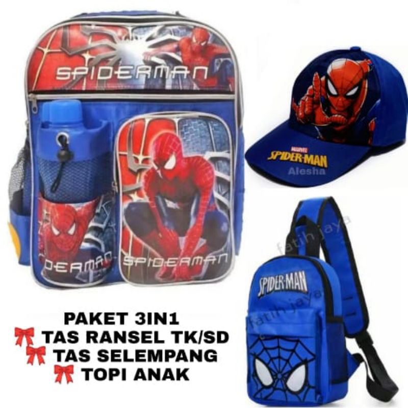 TAS RANSEL ANAK LAKI KARAKTER KARAKTER 3IN1 SPIDERMAN CAPTAIN  SUPERMAN