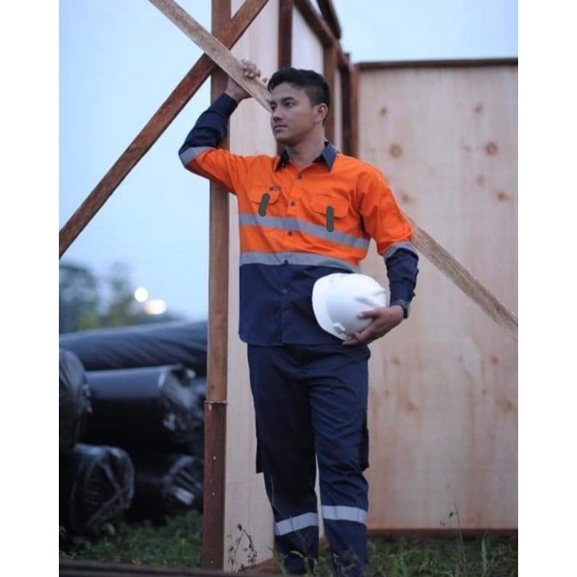 SETELAN SERAGAM SAFETY ORANYE NAVY