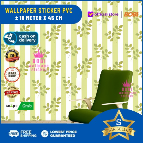 BOBI Wallpaper Dinding - Wallpaper Sticker Garis Daun 5110 - Wallpaper Sticker PVC ± 9m x 45cm
