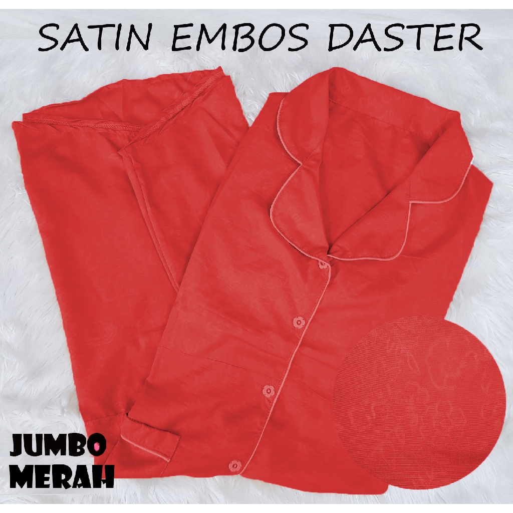 FortKlass Baju Tidur Satin Daster Embos Wanita Sleepwear Saten Fit To XL Silkwear-MERAH