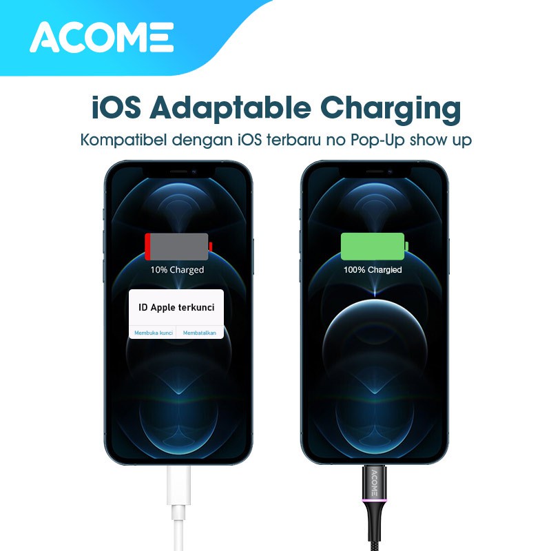 Acome Kabel Data Lightning Colourful LED iPhone / iPad Data Cable Garansi Resmi 1 tahun AOL-010