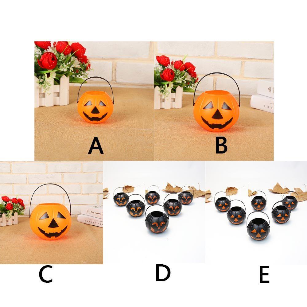 Top 6Pcs Pumpkin Bucket Keranjang Labu Plastik Hadiah Anak Pesta Bucket Props