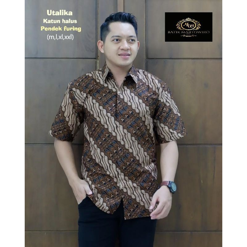 Kemeja Batik Lengan Pendek Bahan Katun Baturaden Batik Pendek Terbaru UTALIKA PENDEK Hem Batik Hijau