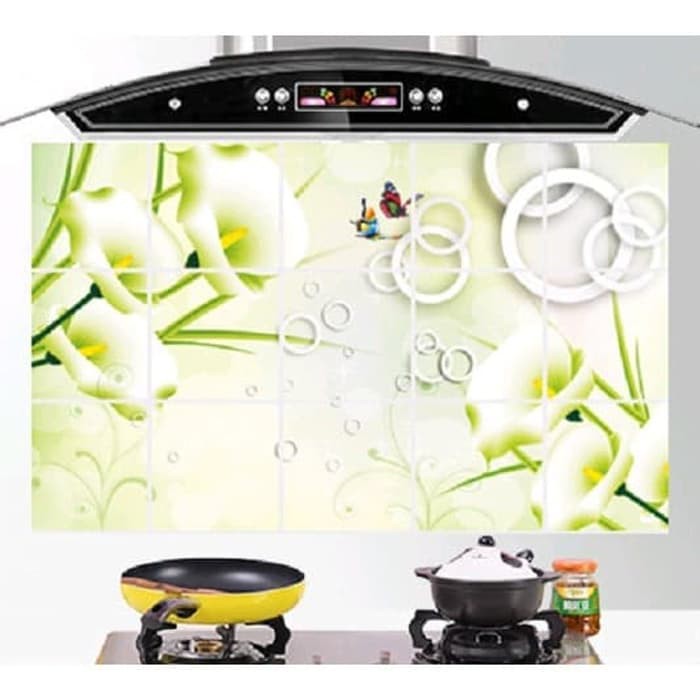 Stiker / Wallpaper Dinding Dapur Motif Bunga Tapal Kuda dan Kupu-Kupu