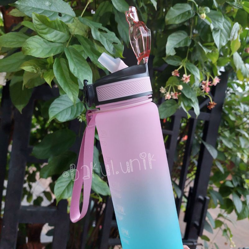 BAKUL UNIK - Botol minum 1L 1 liter pastel viral bahan tritan BPA Free / motivational water bottle-1