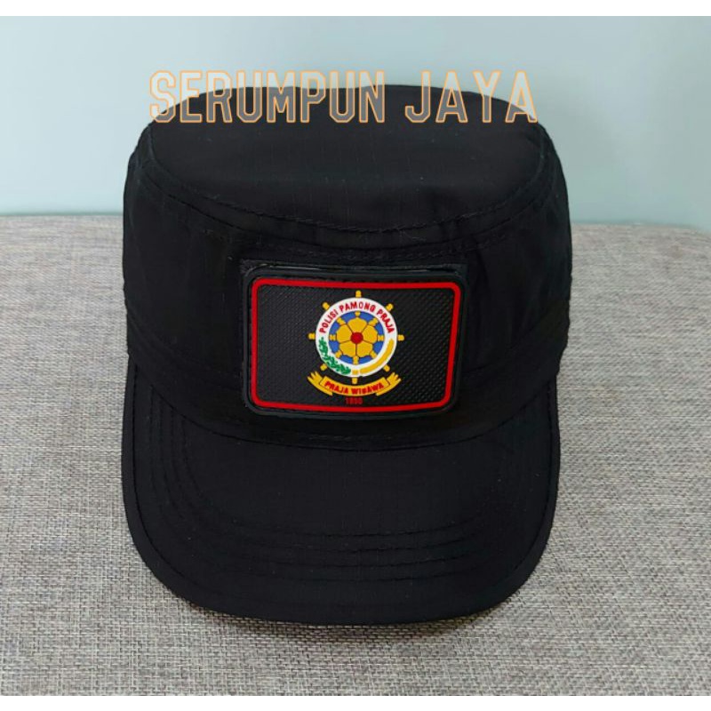 TOPI KOMANDO SATPOL PP - TOPI SATPOL PP - TOPI KOMANDO SATPOL PP 2 PATCH HITAM