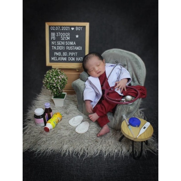 KOSTUM GET 2 ITEM SET NAKES DAN JAS DOKTER NEWBORN/BAJU DOKTER BAYI/KOSTUM NEWBORN PHOTOSHOOT