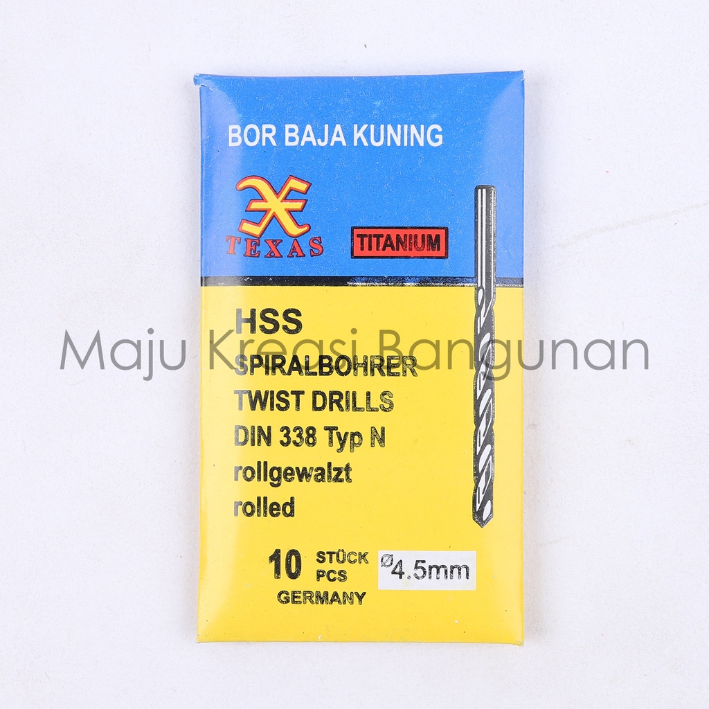 Mata Bor Besi Baja Kuning 4.5mm 4.5 mm Kuningan Twist Drill Titanium 4,5mm 4,5