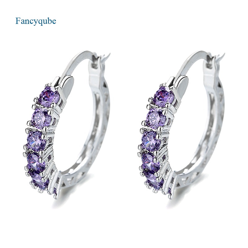 Fancyqube Fancycube Anting Hoop Zircon Warna Emas Untuk Hadiah Natal