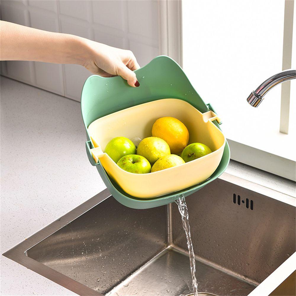 Solighter Double Drain Basket Kitchen Colander Alat Mangkuk Saringan