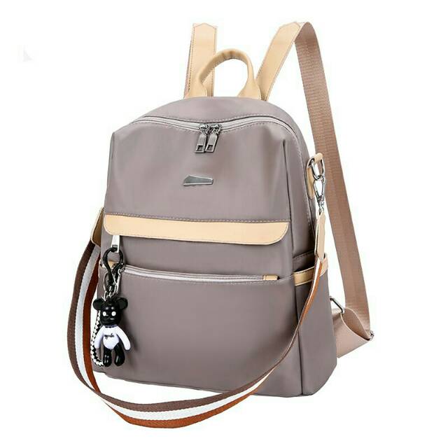 Tas Ransel Batam Wanita Cantik Import Stylish Backpack Korean Nilon Glossy Free Gantungan