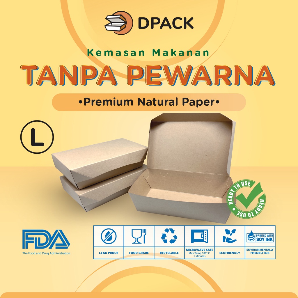 Paper Lunch Box Ukuran L FoodGrade Bahan PREMIUM Natural Paper