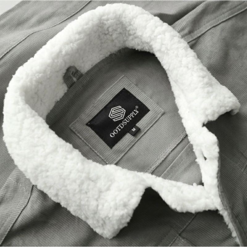 OOTDSUPPLY Corduroy Sherpa Jacket Black | Jaket Corduroi | Outerwear-Abu