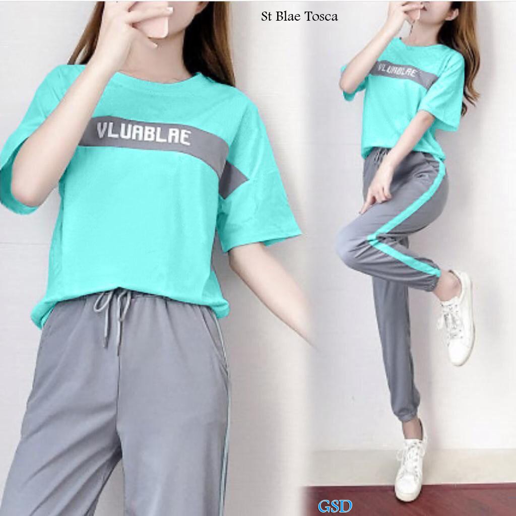 Set Blae/Pakaian Setelan Joging/Set Baju Celana Casual Santai Cewek/Setelan Baju Olahraga Wanita