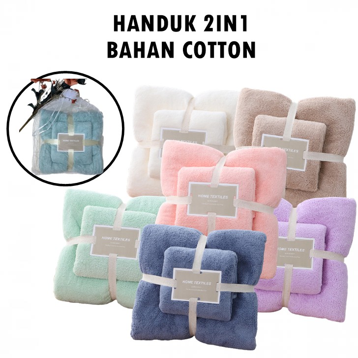 HANDUK 2IN1 COTTON TOWEL 1kilo muat 3set l Happyonshop