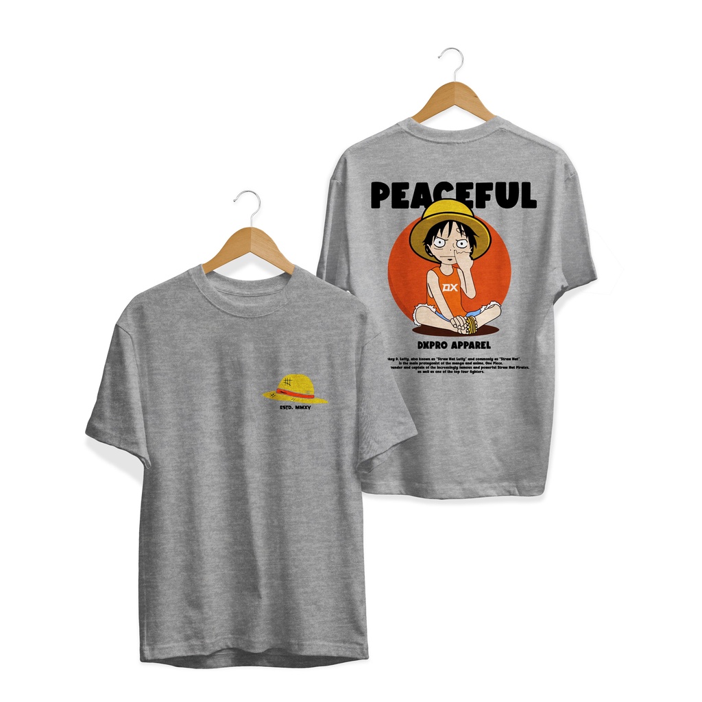 BAJU T-SHIRT DISTRO LOGO LUFFY ONE PIECE PEACEFUL SERIES PLASTISOL