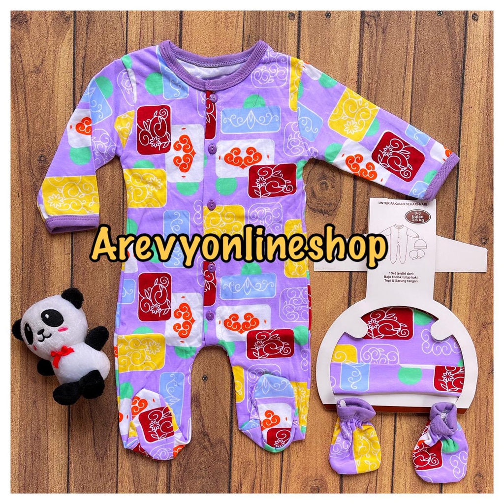 Hokiku 3in1 Sleepsuit Bayi Newborn Jumper Panjang + Topi + Sarung Kaki