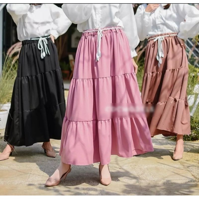 DEBORA SKIRT/free belt/rok panjang/rok umpak/rok polos/terlaris