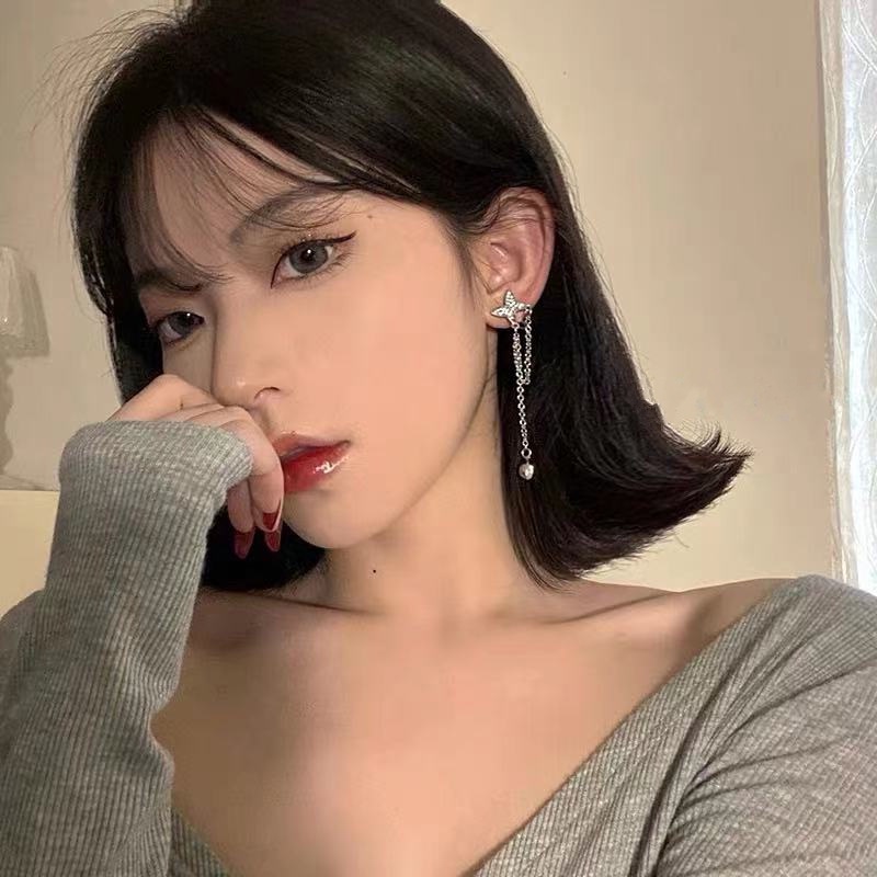 Anting Rumbai Kupu-kupu Asimetris Fashion Korea Hadiah Perhiasan Fashion Wanita Berkualitas Tinggi