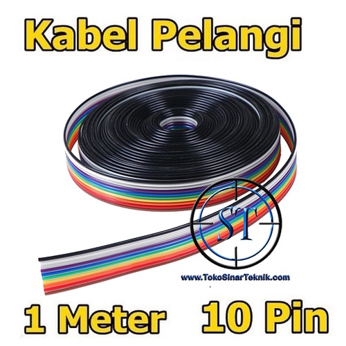 Kabel Pelangi 10P Rainbow Cable Warna Pipih 10 Jalur Serabut Pita 10 Pin 10pin panjang Per 1 Input Audio Power Aktif Ampli Bisa Disolder  Meter