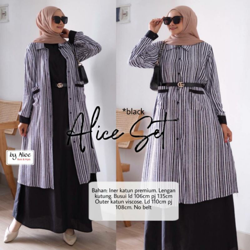 Alice Set By ALICE • Setelan Wanita • Maxy Dress Gamis Cardigan Rompi Outer Wanita Muslim Set