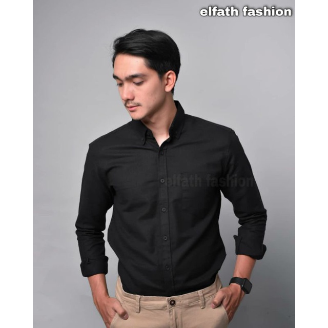 Baju Kemeja Pria Kasual Polos Hitam Putih Lengan Panjang / hem baju pria / kemeja cowok / kemeja hitam / Kemeja Distro Slim fit M L XL semua warna