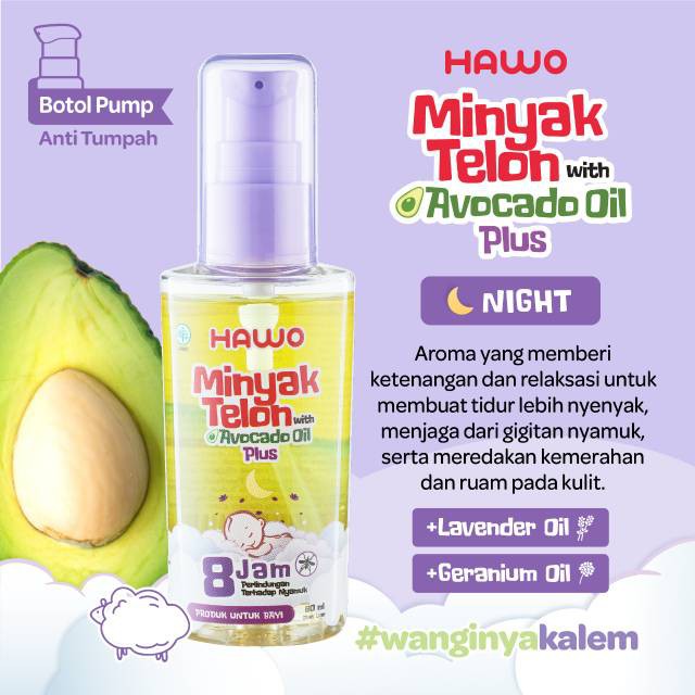 Hawo baby minyak telon with avocado oil and lavender oil (night)