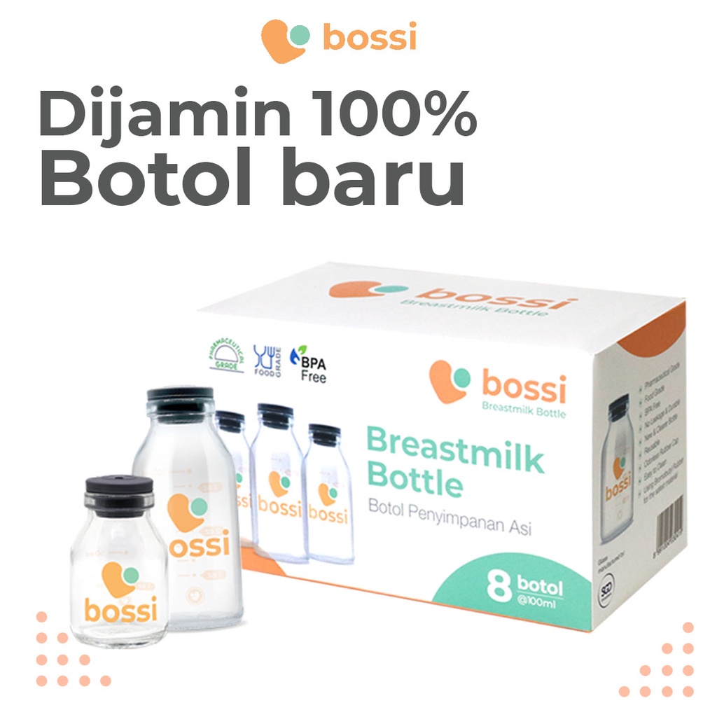 Botol Kaca Penyimpanan ASI Bossi 50 ml 1 Box Isi 8 Botol