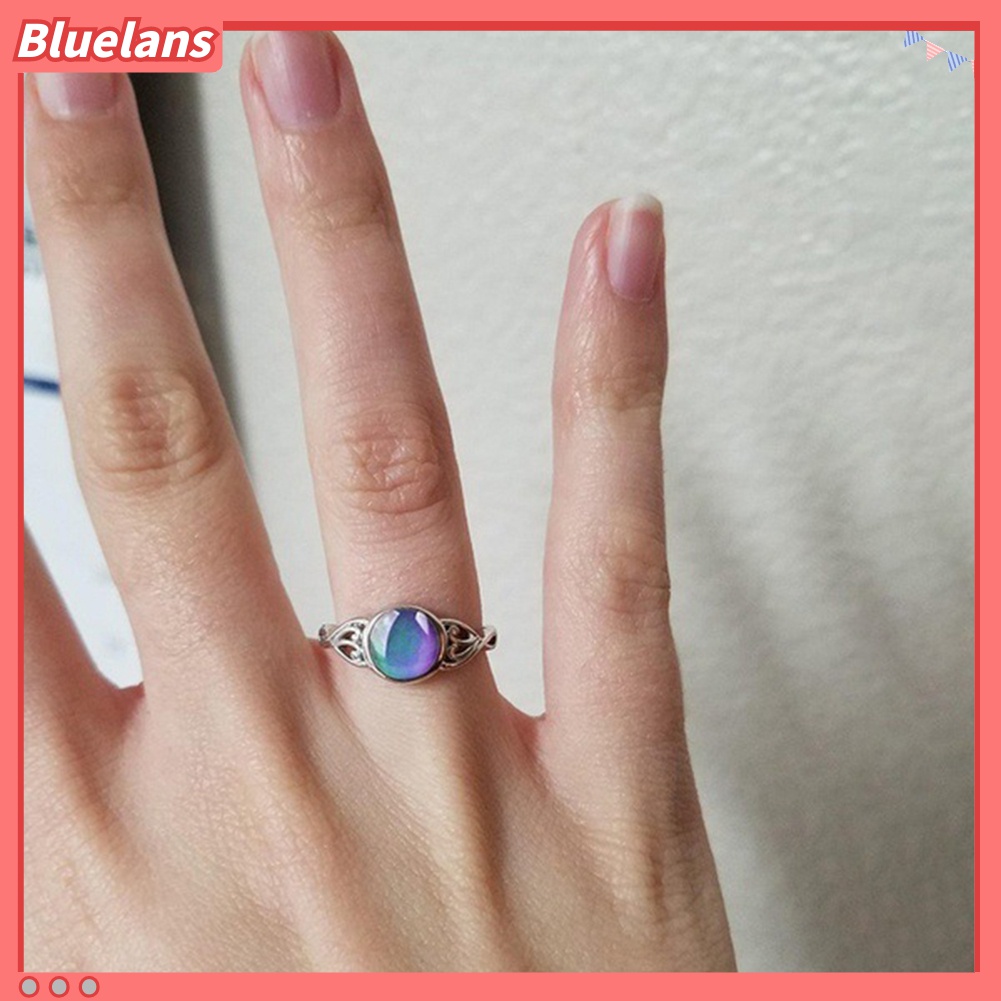 Cincin Batu Permata Imitasi Bentuk Bulat Model Hollow Dapat Berubah Warna Untuk Wanita