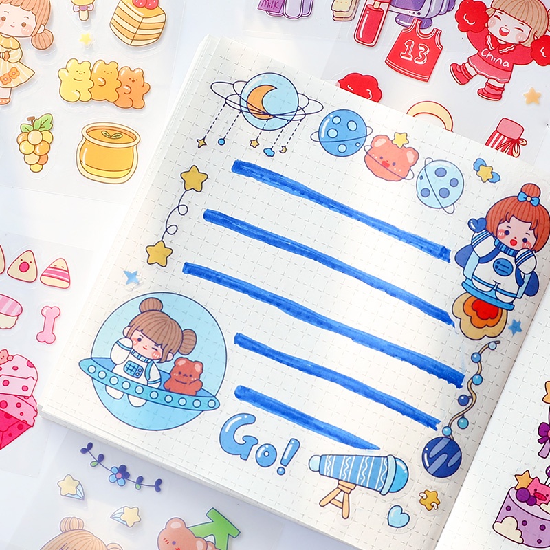 100pcs Stiker Motif Kartun Perempuan Lucu Anti Air Untuk Dekorasi Diary DIY