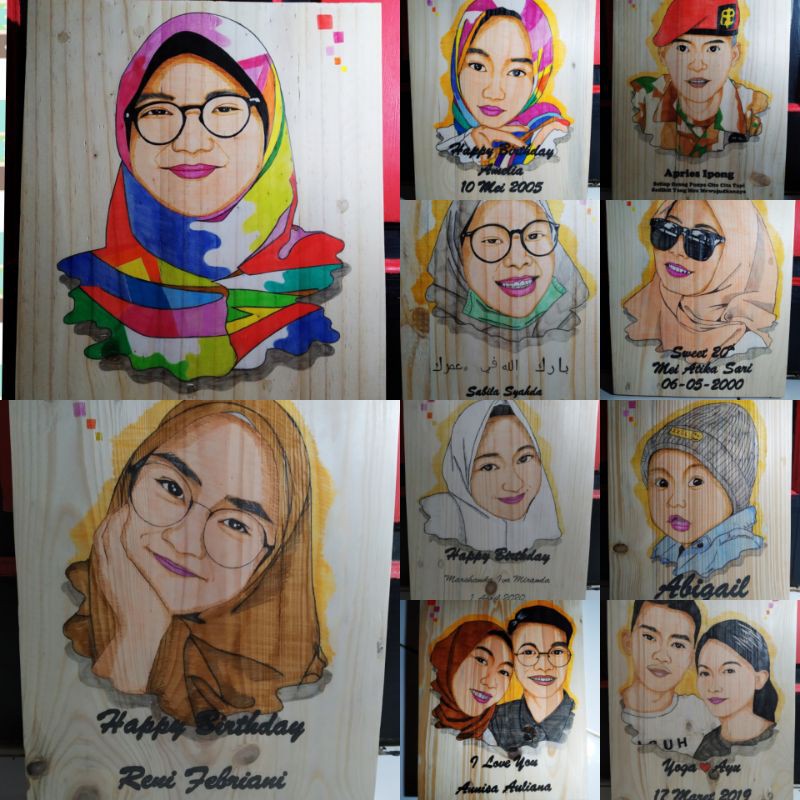 lukisan / lukisan wajah / lukisan kayu / hadiah / hadiah ulang tahun / dekorasi dinding.