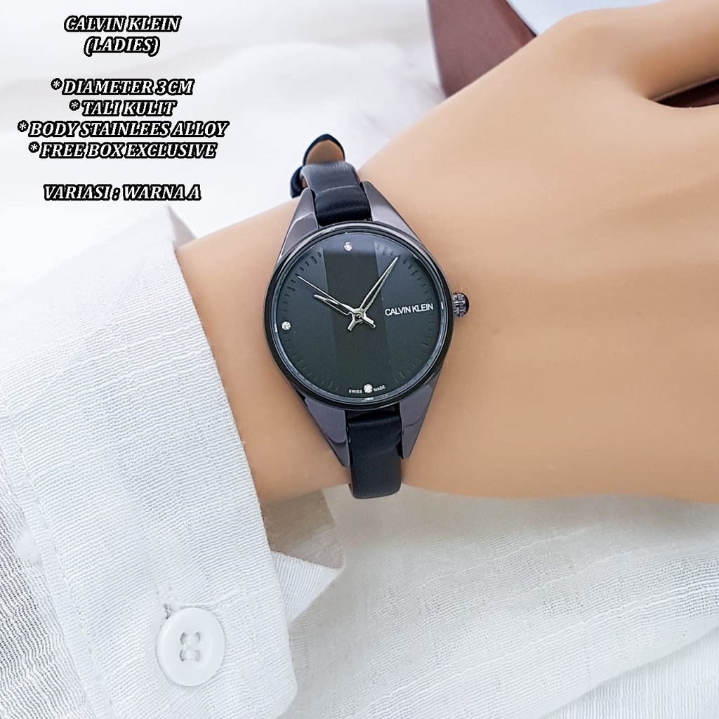 (FREE BOX) JAM TANGAN WANITA FASHION TALI KULIT BODY BULAT POLOS