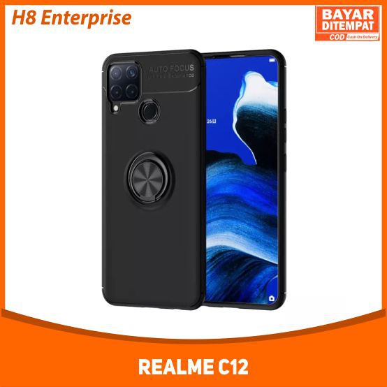 Autofocus Magnetic Ring Case for Oppo Realme C12 Invisible Case Auto Focus iRing - Hitam