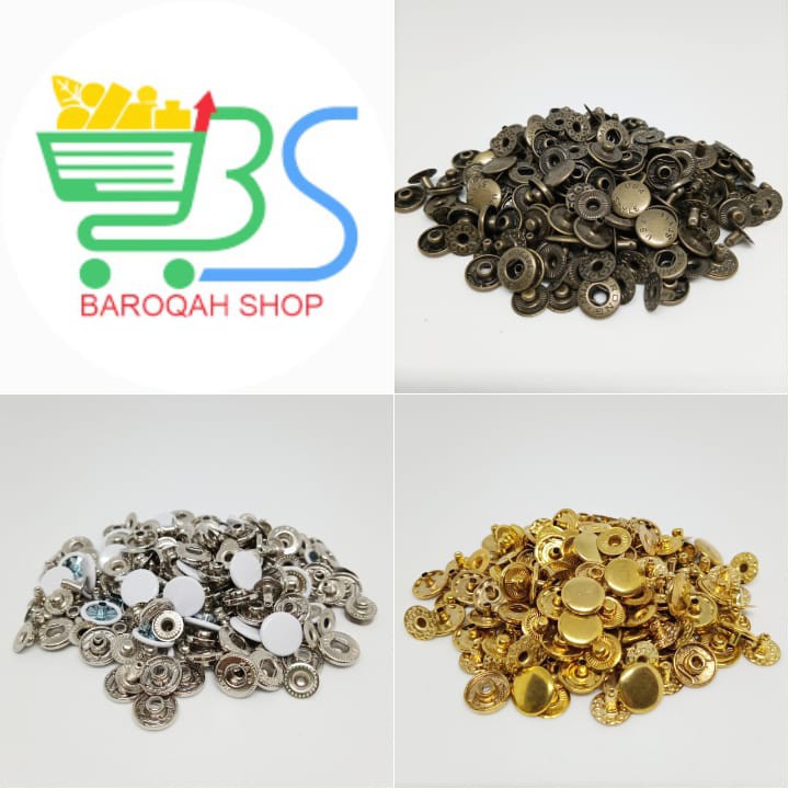 Kancing Cetet Snap Knop Jepret Besi 330 12mm, Kancing Jaket Celana Jeans Warna Gold Emas ATG Nikel