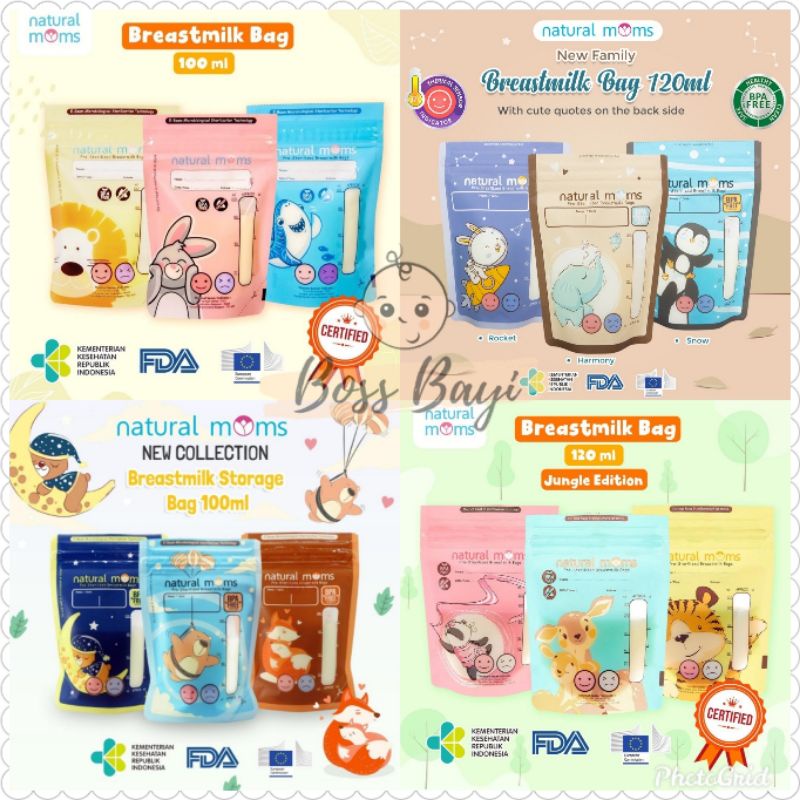 Kantong Asi Natural Moms Breast Milk Storage Bag 100ml 120ml isi 30pcs per box - thermal sensor