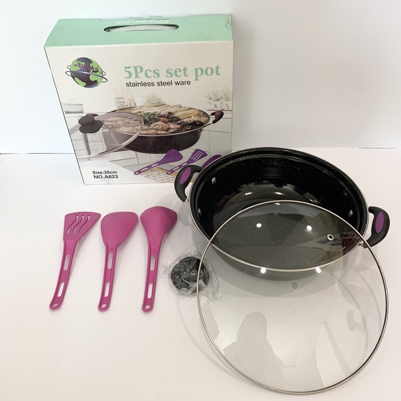 Panci Dutch Oven Stainless 28 cm 5 Pcs Set Pot Sinda