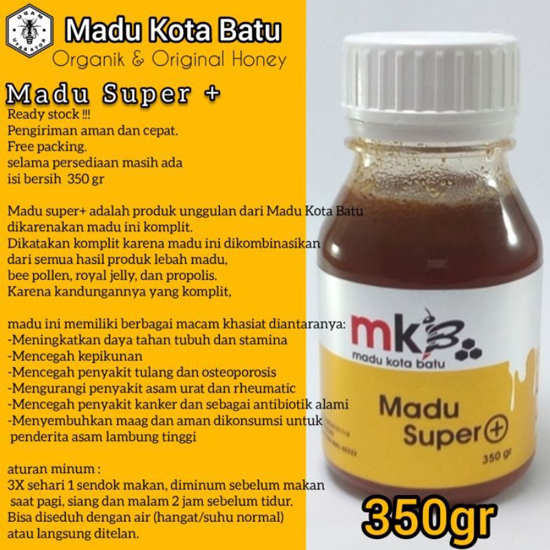 

Madu Asli 3 IN 1 Super Pluss Netto 350 g (madu + propolis + beepolen + royal jelly) best quality