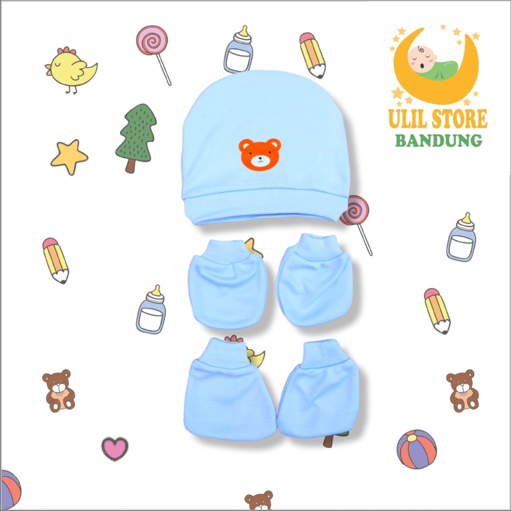 Satu Set Topi Bayi Sarung Tangan Dan Sarung Kaki Newborn SNI Seruni Baby