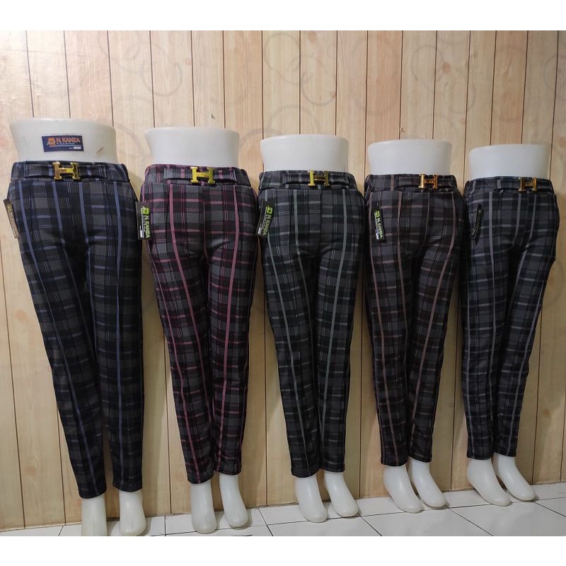 (Tartan pants) Scuba pants kotak Belt H/ celana scuba motif