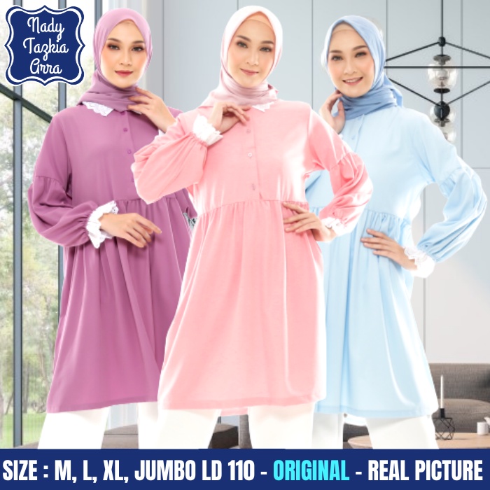 NADYTZK Baju Kurung Atasan Long Tunik Tunic Busana Pesta Kondangan Lebaran Kerja Kantor Kuliah Ungu 