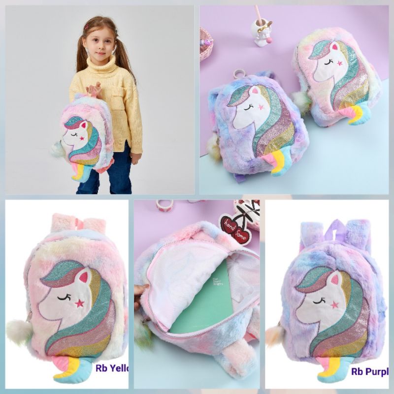 Tas ransel bulu/Tas unicorn bulu/Tas anak import