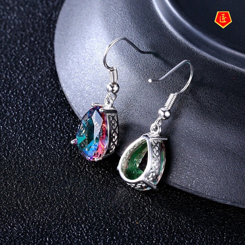 [Ready Stock]Fashion Colorful Gem Earrings 925 Silver