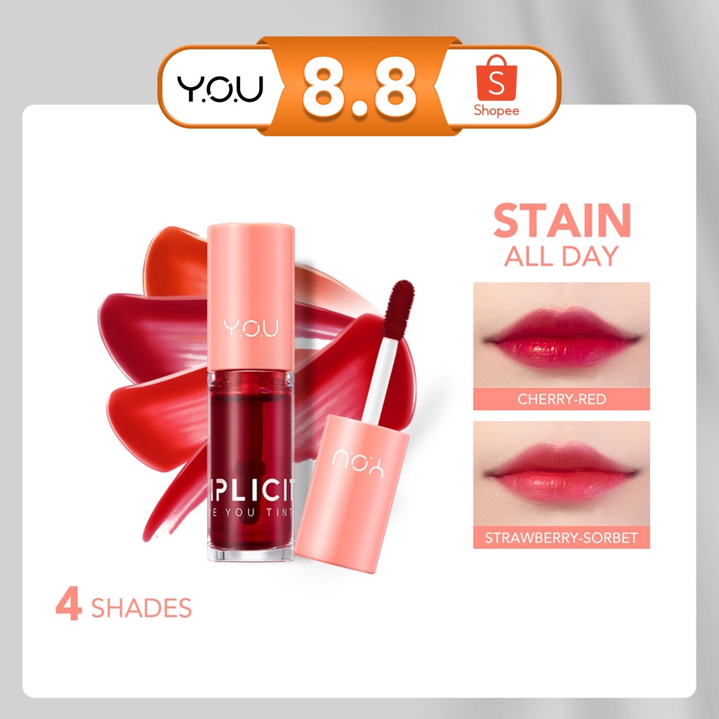 YOU Y.O.U Simplicity Love You Tint | Liptint  Lipstick  Ringan Tahan Lama Quick Dry Tidak Lengket Lip Tint