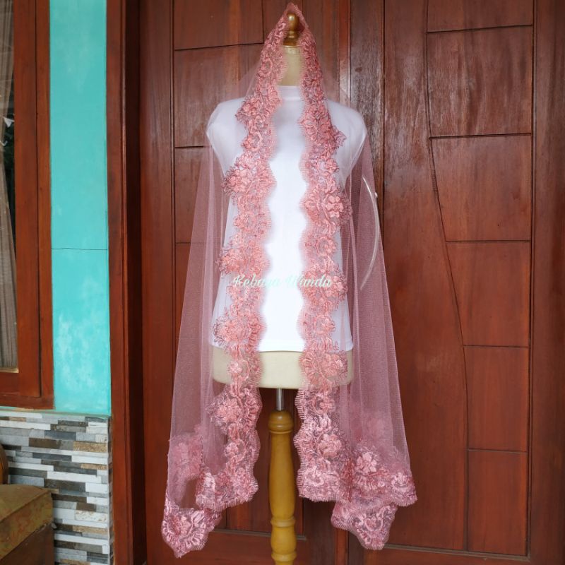 Ready Kerudung Pengantin / Veil Pengantin / Selendang Akad Slayer / Kerudung Akad / Wedding Veil-Pink Dusty