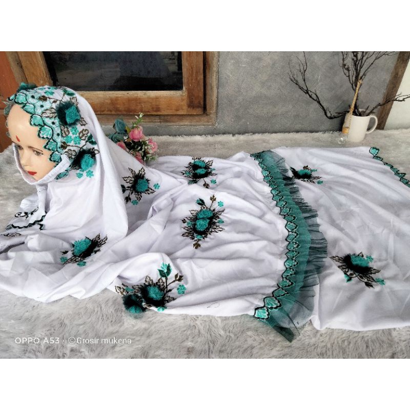 Mukena Anak Terusan. Bordir Tile Timbul