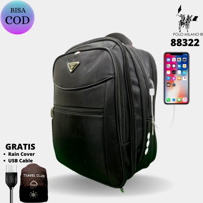 Tas RANSEL POLO MILANO USB 18 INCH 88332 Tas Pria RANSEL IMPORT RANSEL LAPTOP RANSEL ANTI AIR RANSEL FREE USB AND RAINCOVER