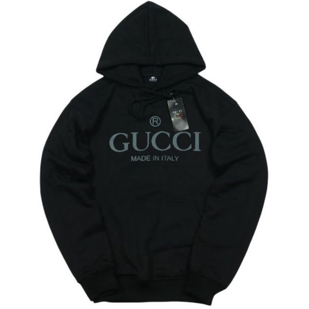 JAKET HOODIE PRIA GUCCI ITALY HITAM