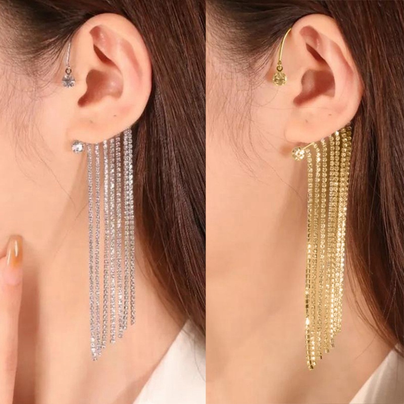 Fancyqube Fancycube Anting Klip Tanpa Tindik Desain Rumbai Hias Berlian Berkilau Untuk Wanita