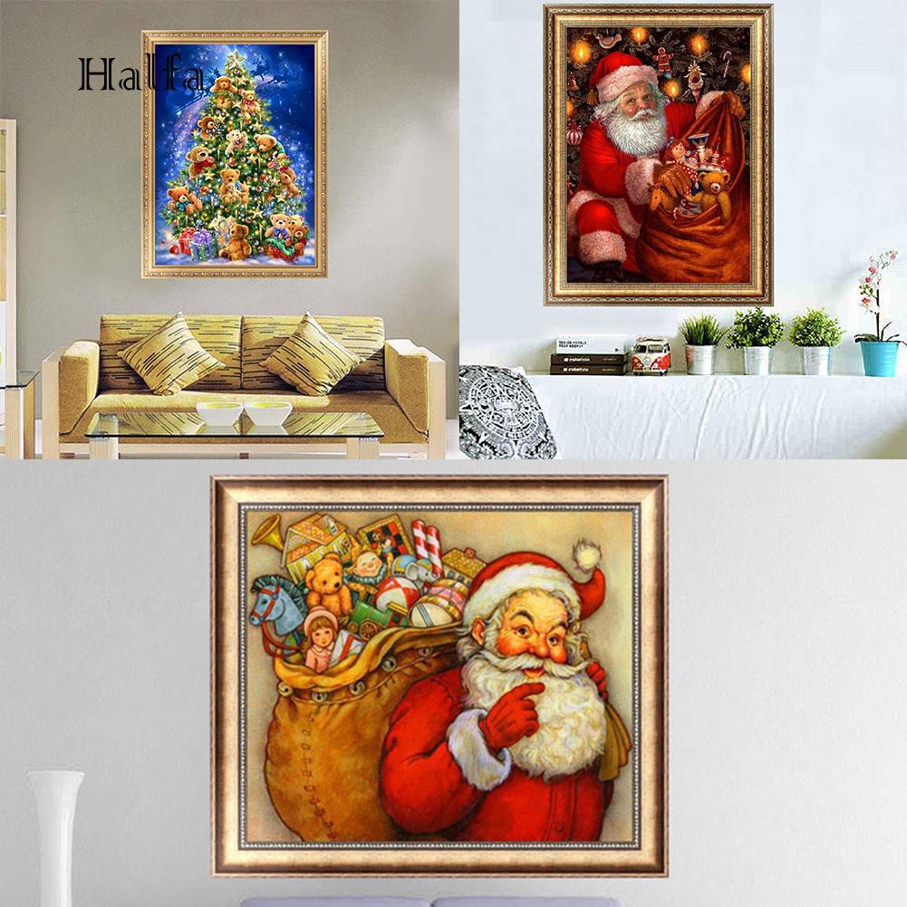 Hl Lukisan Sulaman Berlian 5d Jahitan Bersilang Desain Christmas Tree Santa Claus Diy