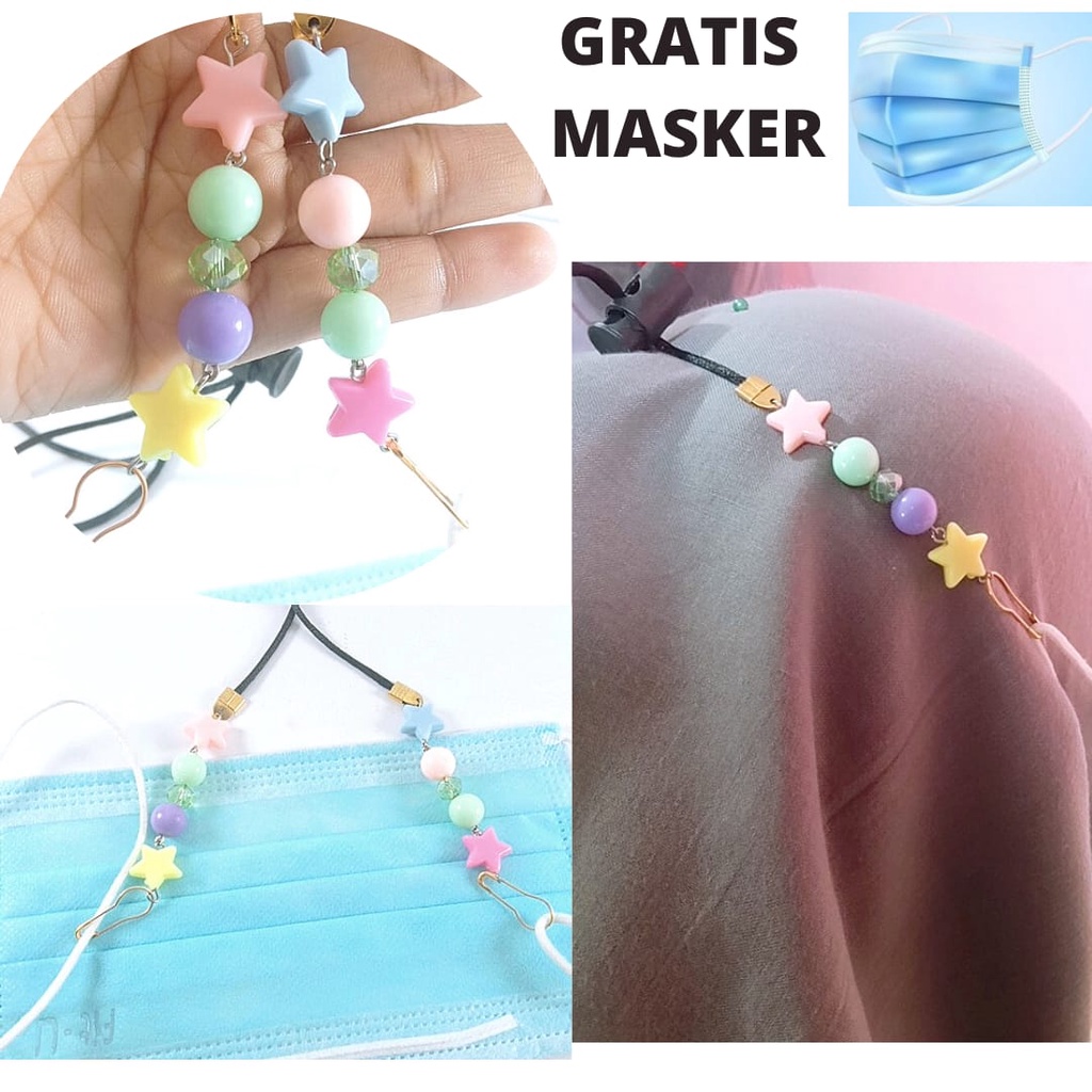 Strap Masker Bintang Tali Masker Hijab / Kalung Masker Hijab Strap masker Mutiara Bintang HANDMADE